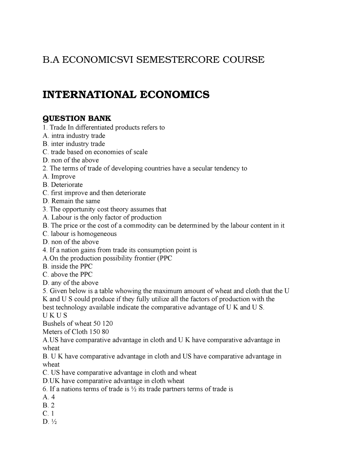 16b2lec4 - This Is An Mcqs - B ECONOMICSVI SEMESTERCORE COURSE ...