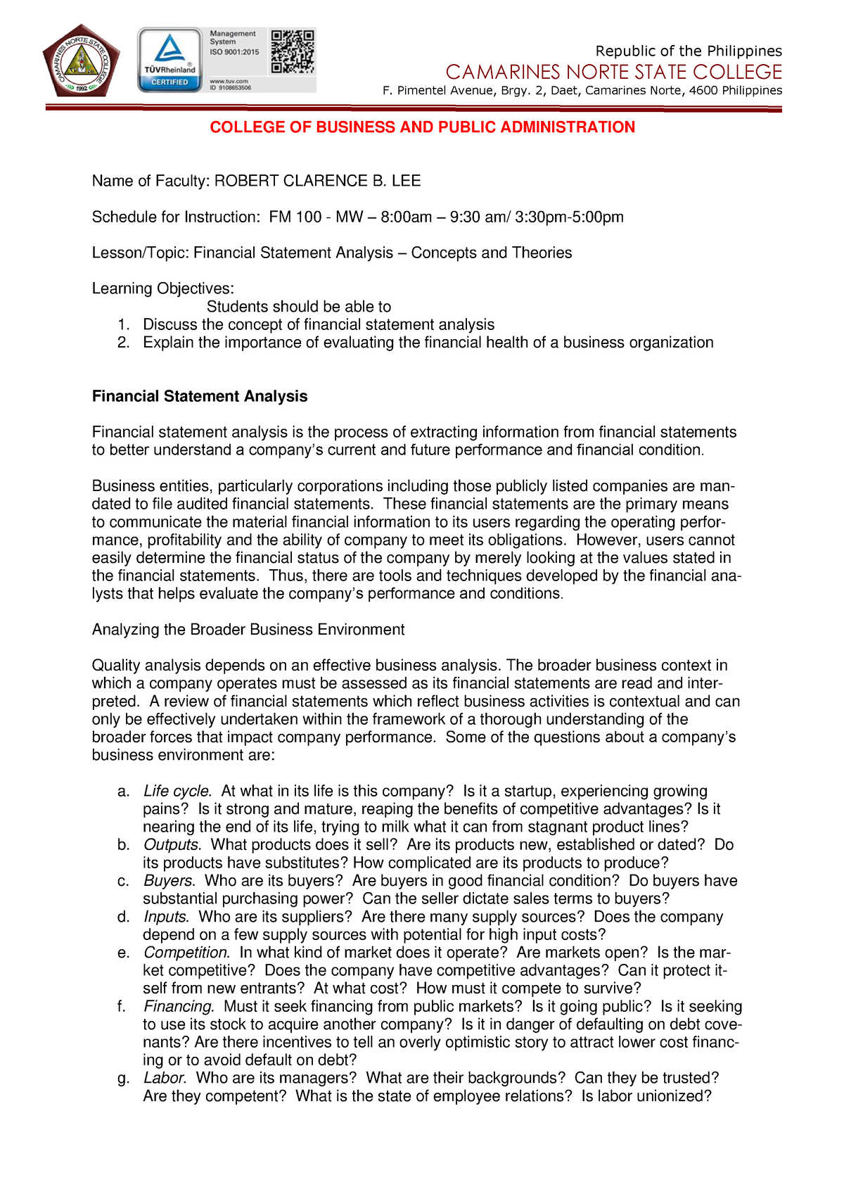 FS-Analysis-1 - learning material 1 for financial statement analysis ...