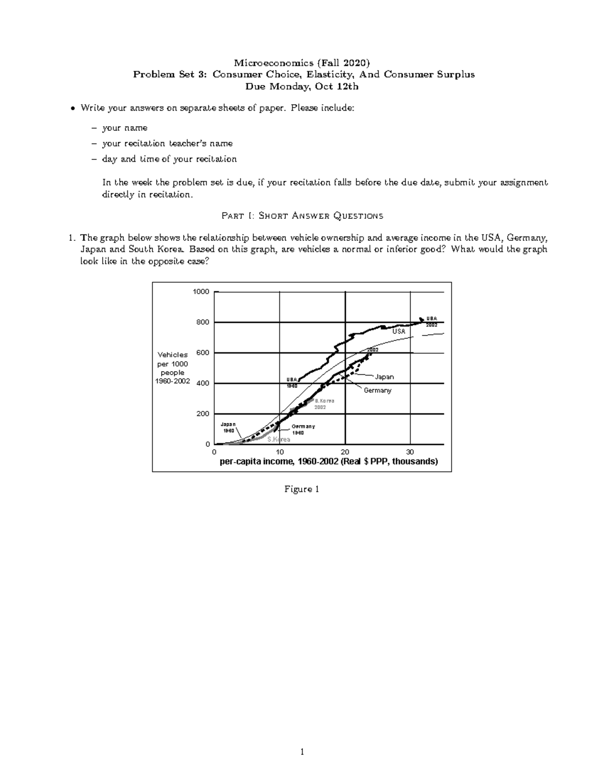 ProblemSet3 Fall 2020 - Microeconomics (Fall 2020) Problem Set 3 ...