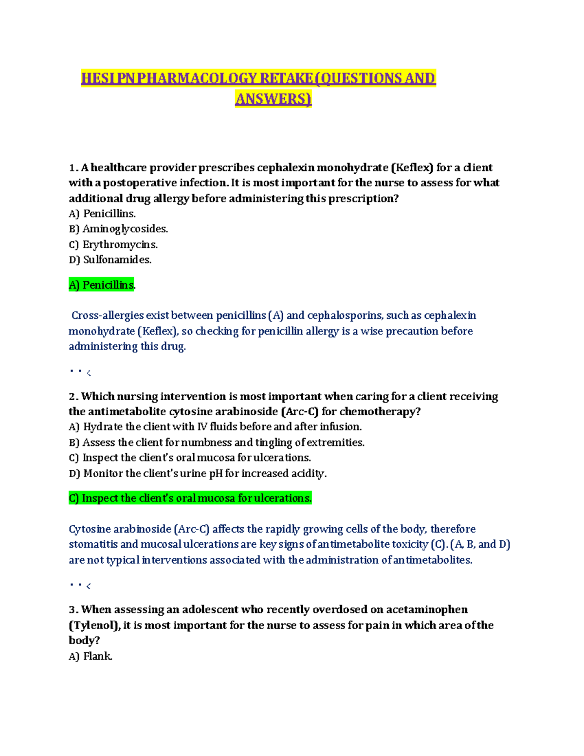 HESI PN Pharmacology Retake Questions AND Answers - HESI PN ...