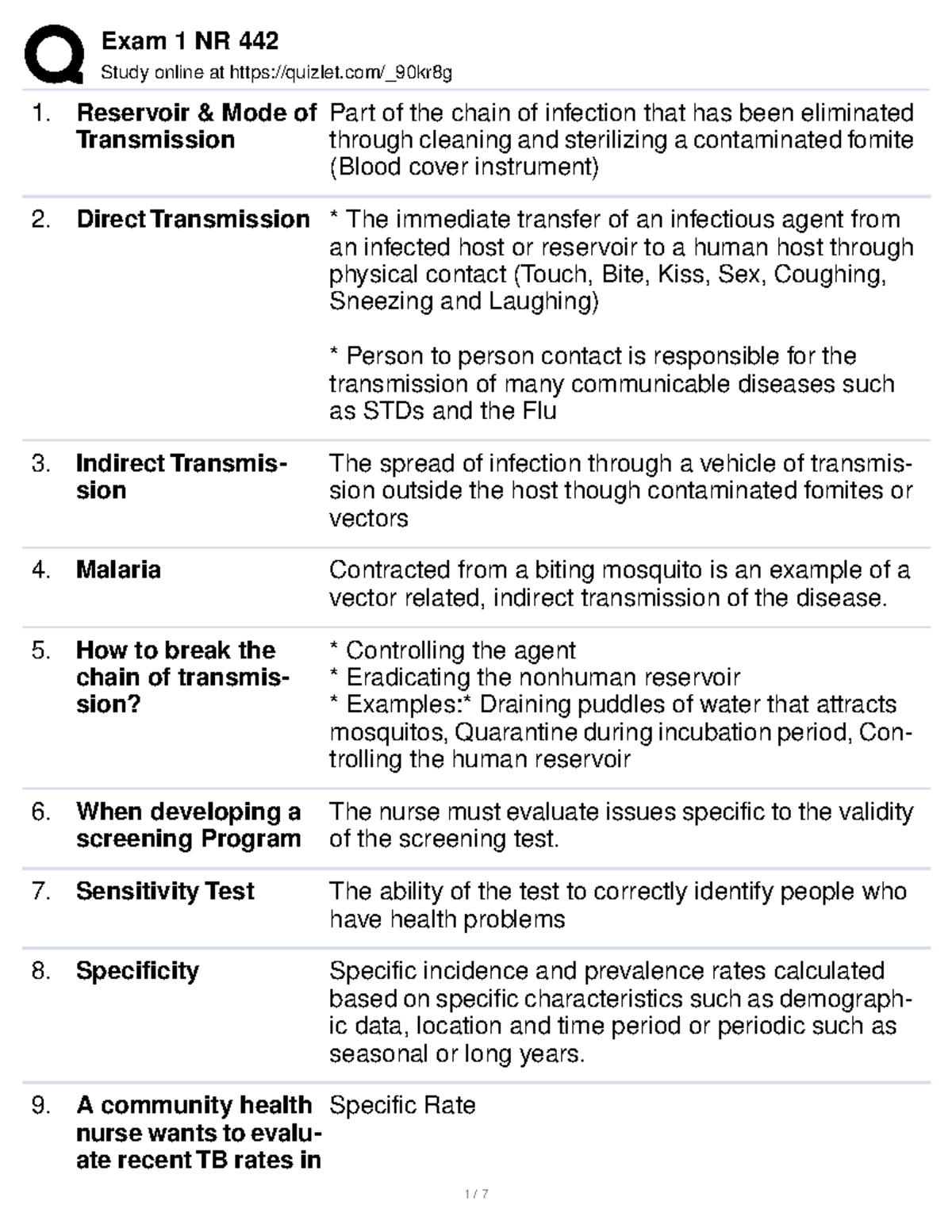 Exam 1 EXAM 1 quizlet Study online at quizlet/_90kr8g Reservoir & Mode of Transmission Part