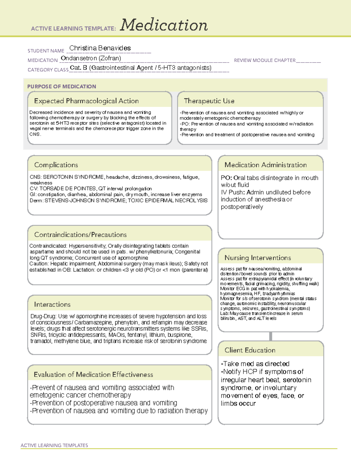 Ondasentron Medication Card - ACTIVE LEARNING TEMPLATES Medication ...