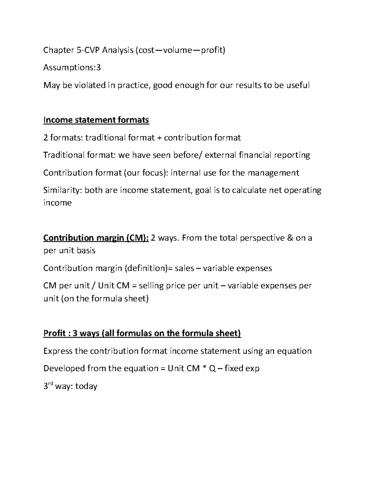 Chapter 5 notes - good for help - Chapter 5-CVP Analysis (cost—volume ...