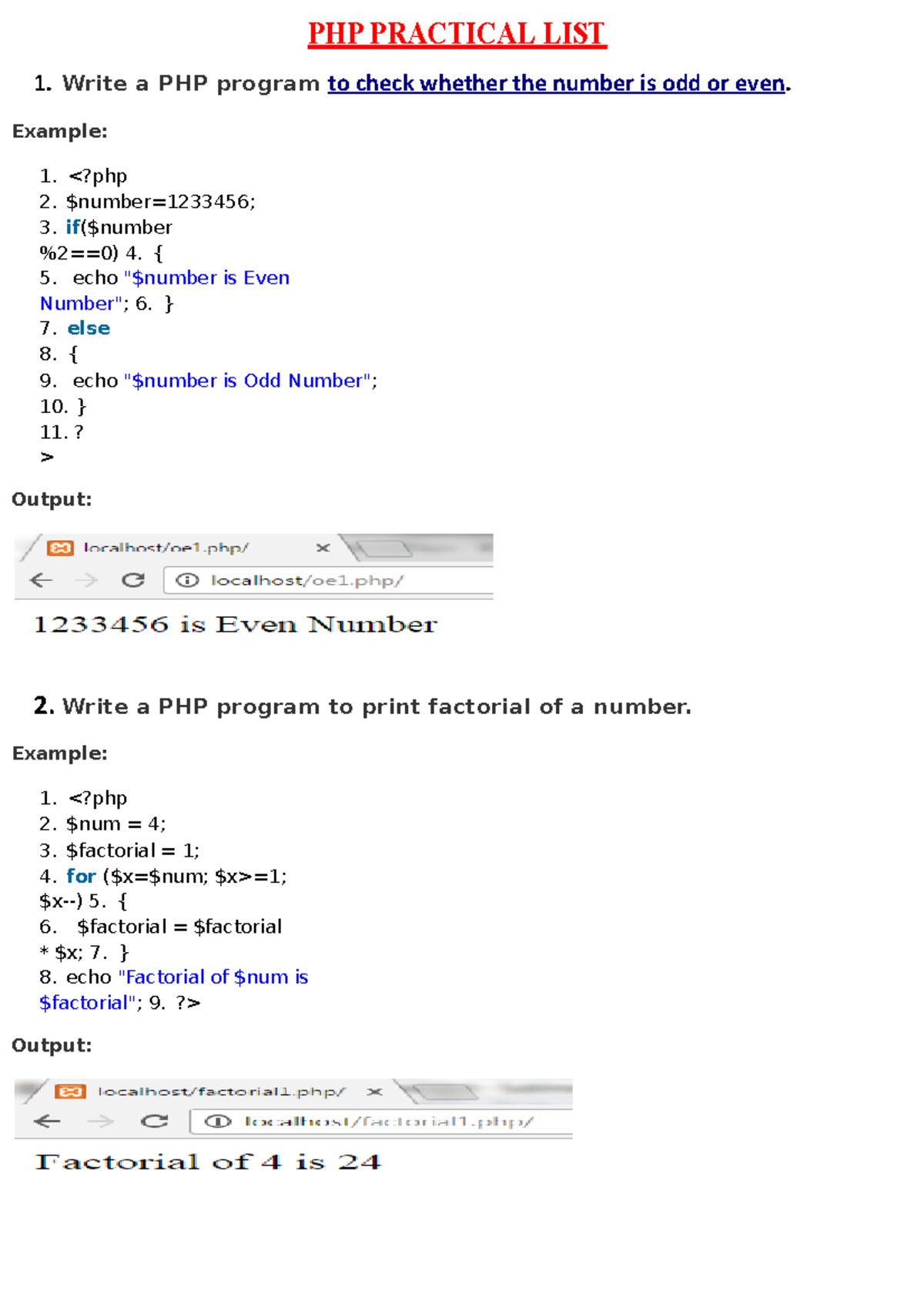 php practical list