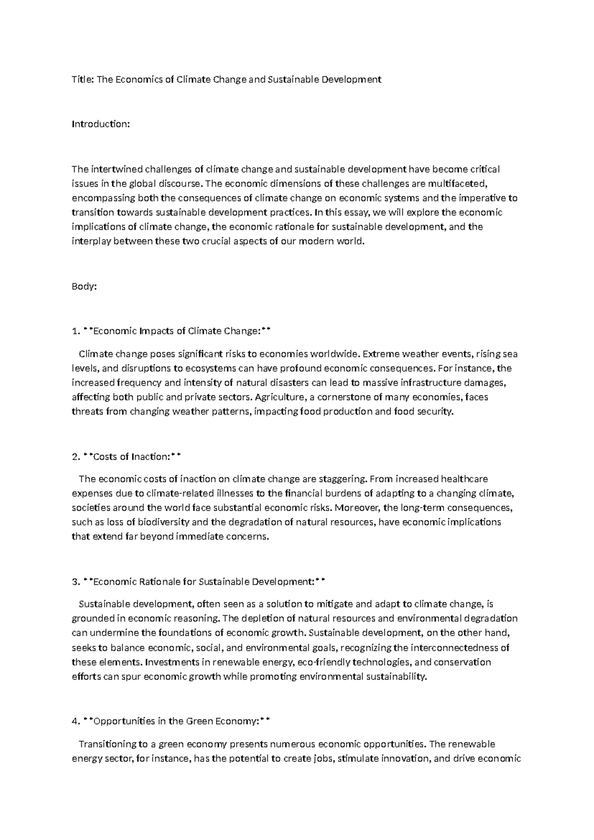 4 - Essay assessment - Title: The Economics of Climate Change and ...