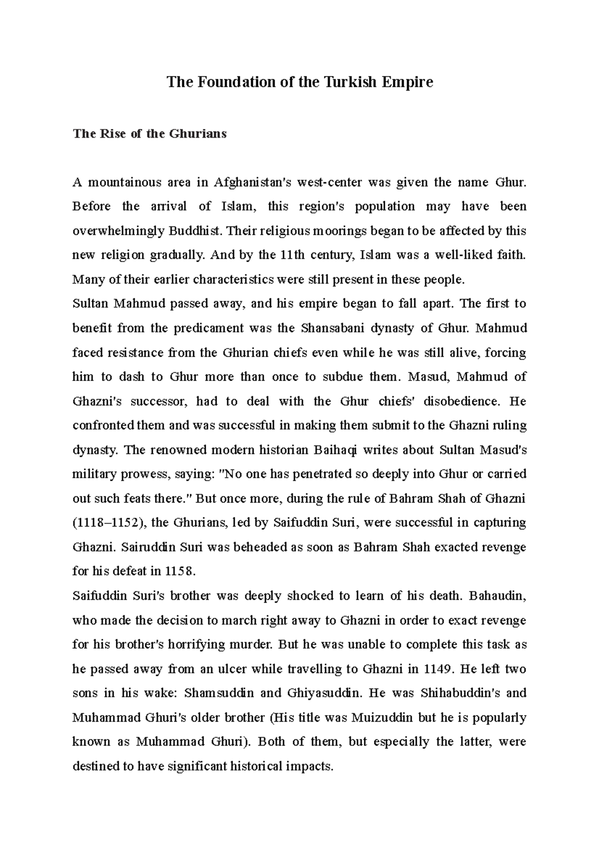 The Foundation of the Turkish Empire Before the arrival of Islam