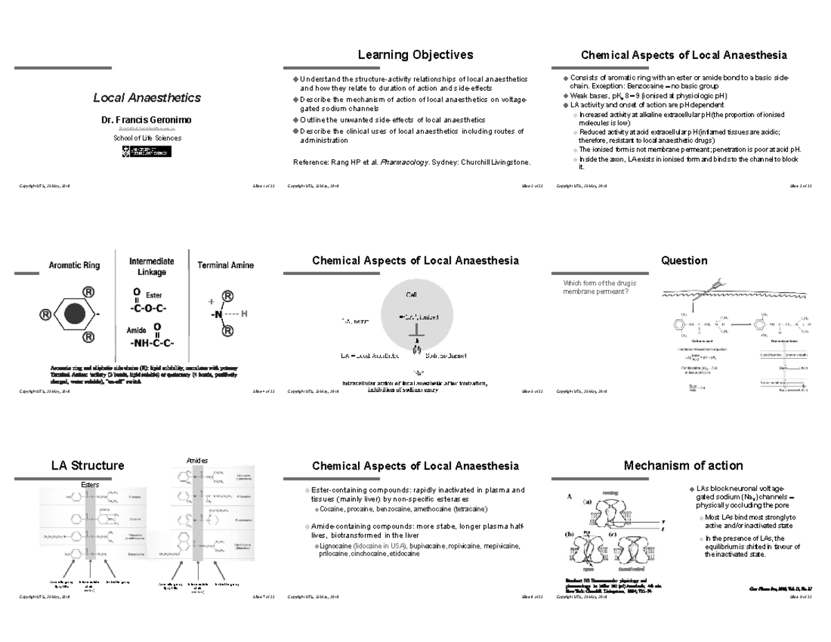 Local Anaesthetics Lecture For Pharm 2 - Copyright UTS, 25 May, 2018 ...