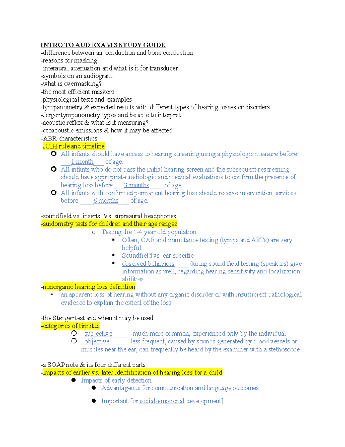 Intro to Aud Exam 3 Study Guide INTRO TO AUD EXAM 3 STUDY GUIDE