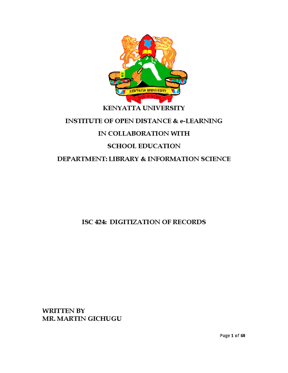 ISC 424 Module KENYATTA UNIVERSITY INSTITUTE OF OPEN DISTANCE & e