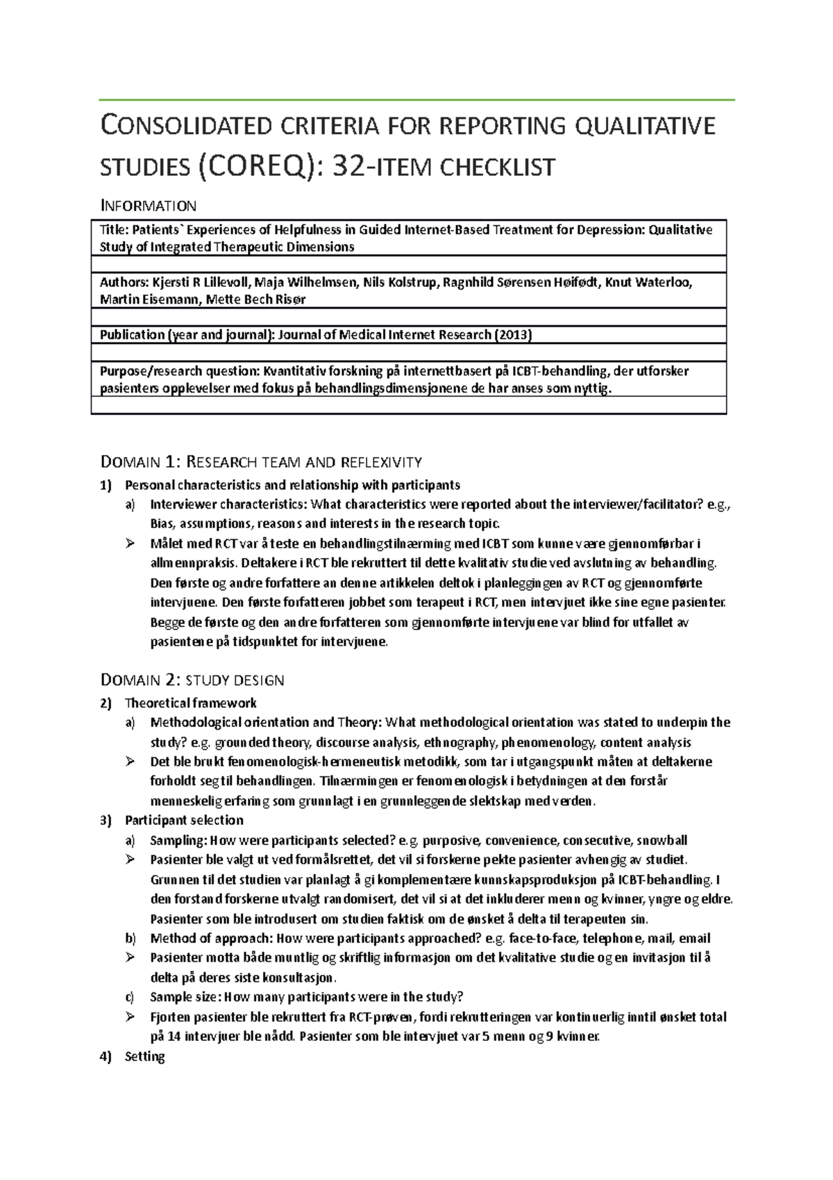 Forkortet Consolidated criteria for reporting qualitative studies oppg ...