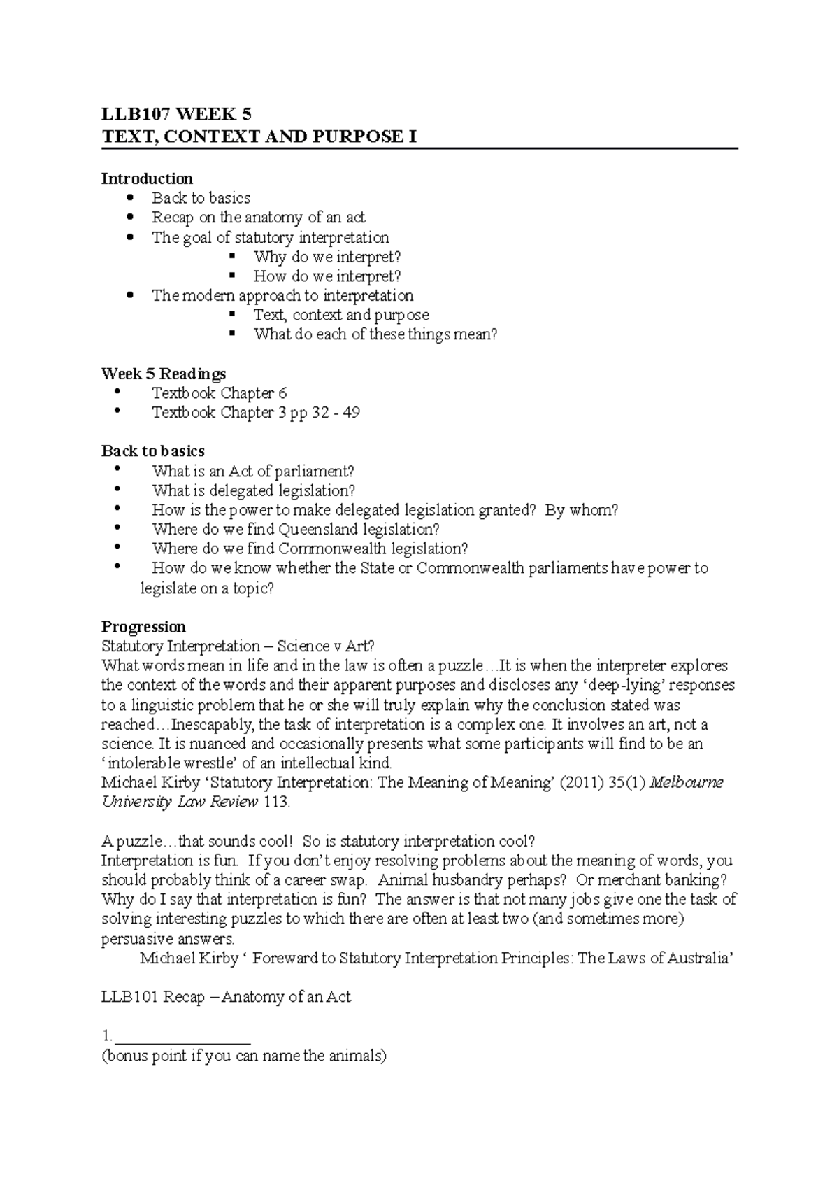 LLB107 EXAM Notes - LLB107 WEEK 5 TEXT, CONTEXT AND PURPOSE I ...
