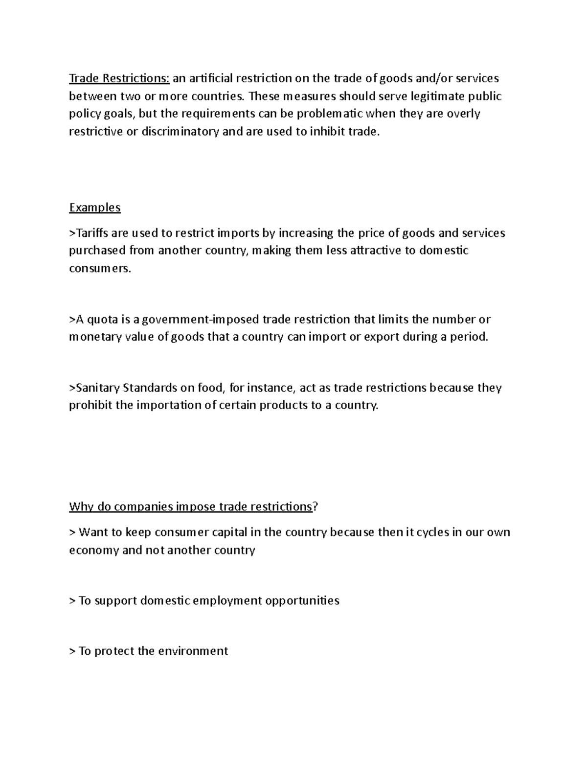 Working in A Group Trade Restrictions an artificial restriction on