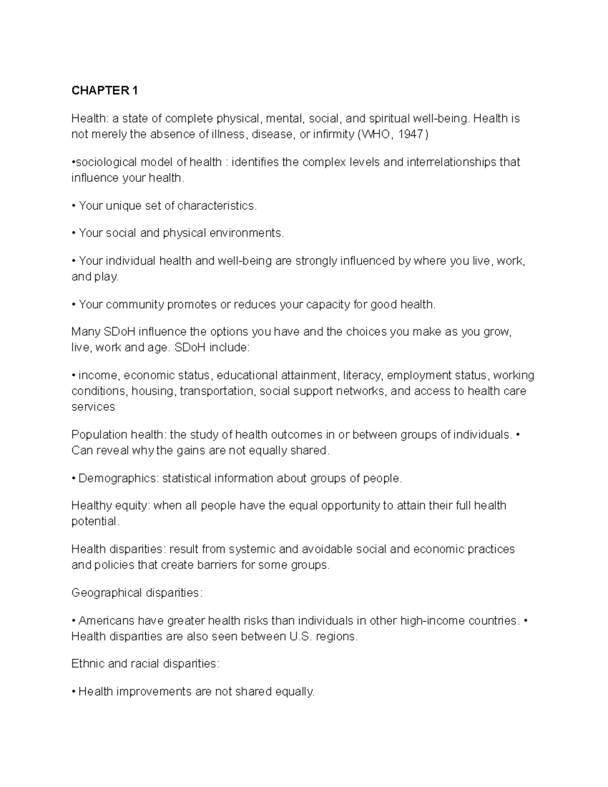 Concepts 1 - Chapter 1 Lecture Notes - CHAPTER 1 Health: A State Of ...