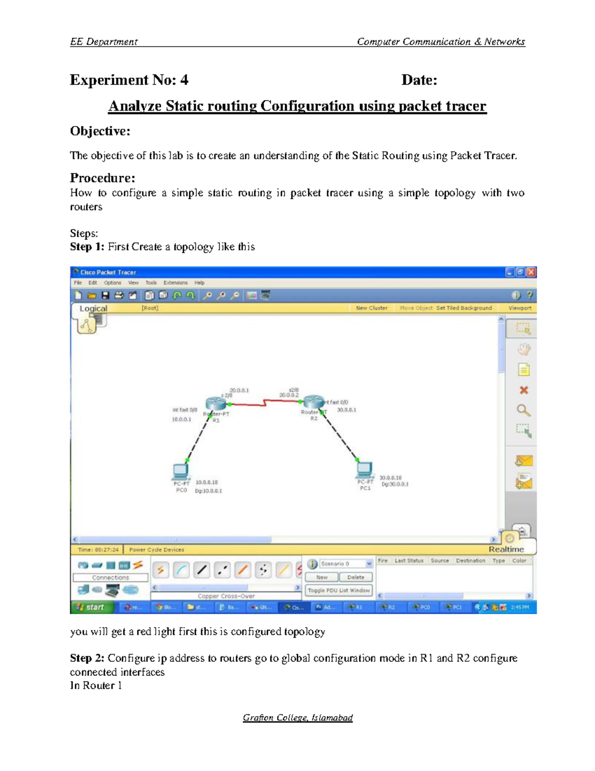 Experiment 4 EE Department Computer Communication & Networks Grafton