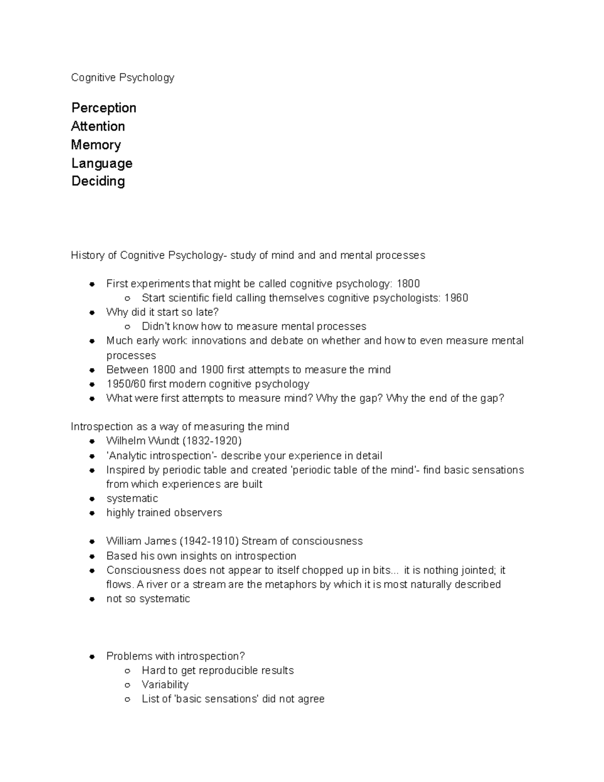 PSY 200 Notes #1 - Cognitive Psychology Perception Attention Memory ...