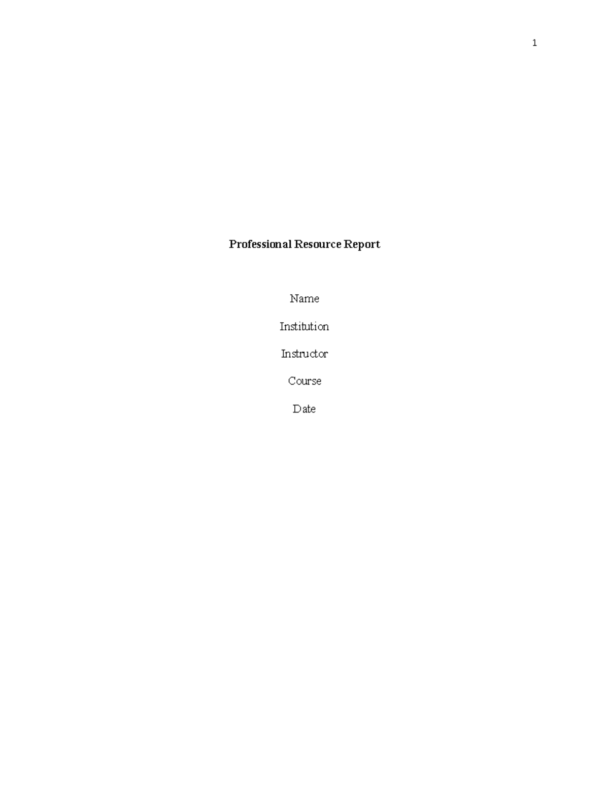 Professional Resource Report - Professional Resource Report Name ...
