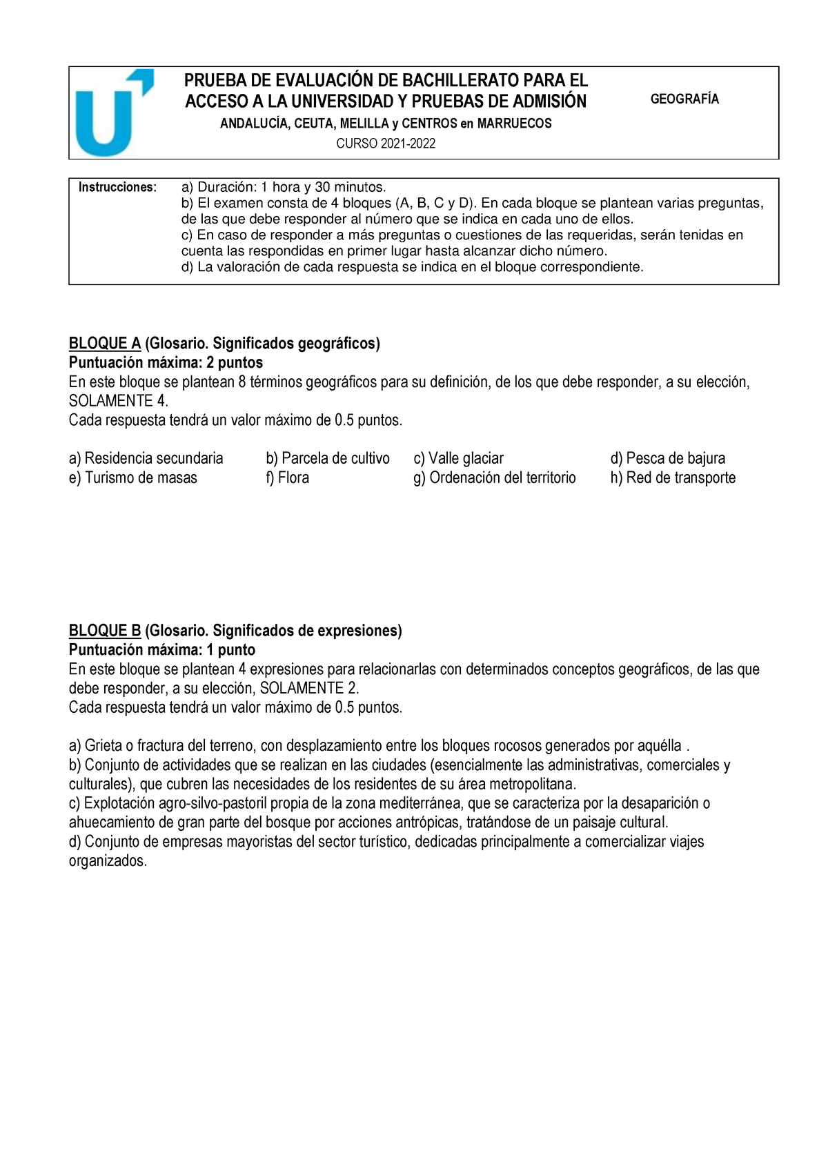 Geografia ORD Reserva Examen - PRUEBA DE EVALUACIÓN DE BACHILLERATO ...