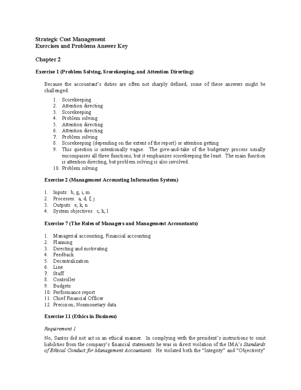 Strategic COST Answer KEYS.pdf - Strategic Cost Management Exercises ...