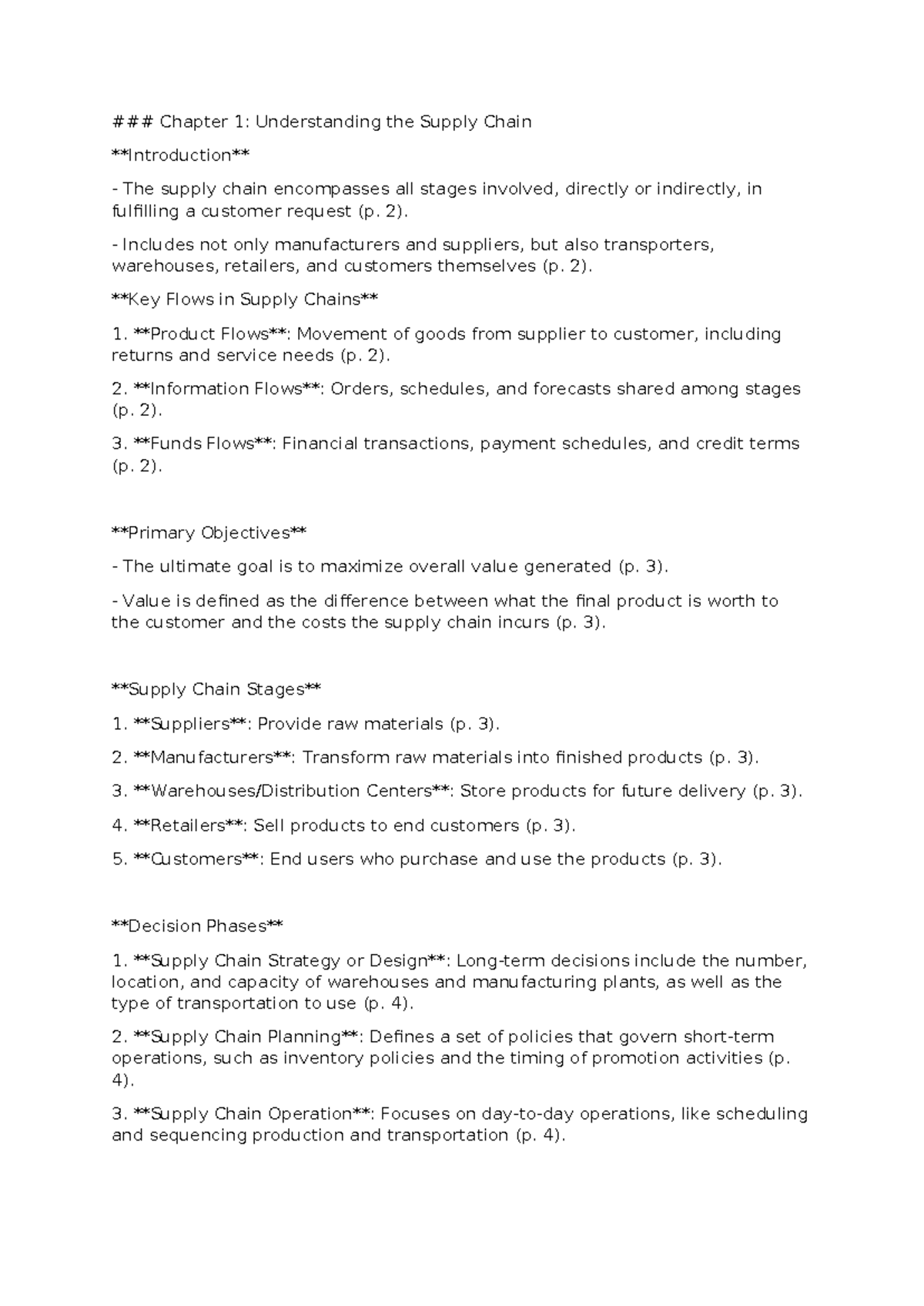 Notes FOR SCMA7AO TEST - Chapter 1: Understanding the Supply Chain ...