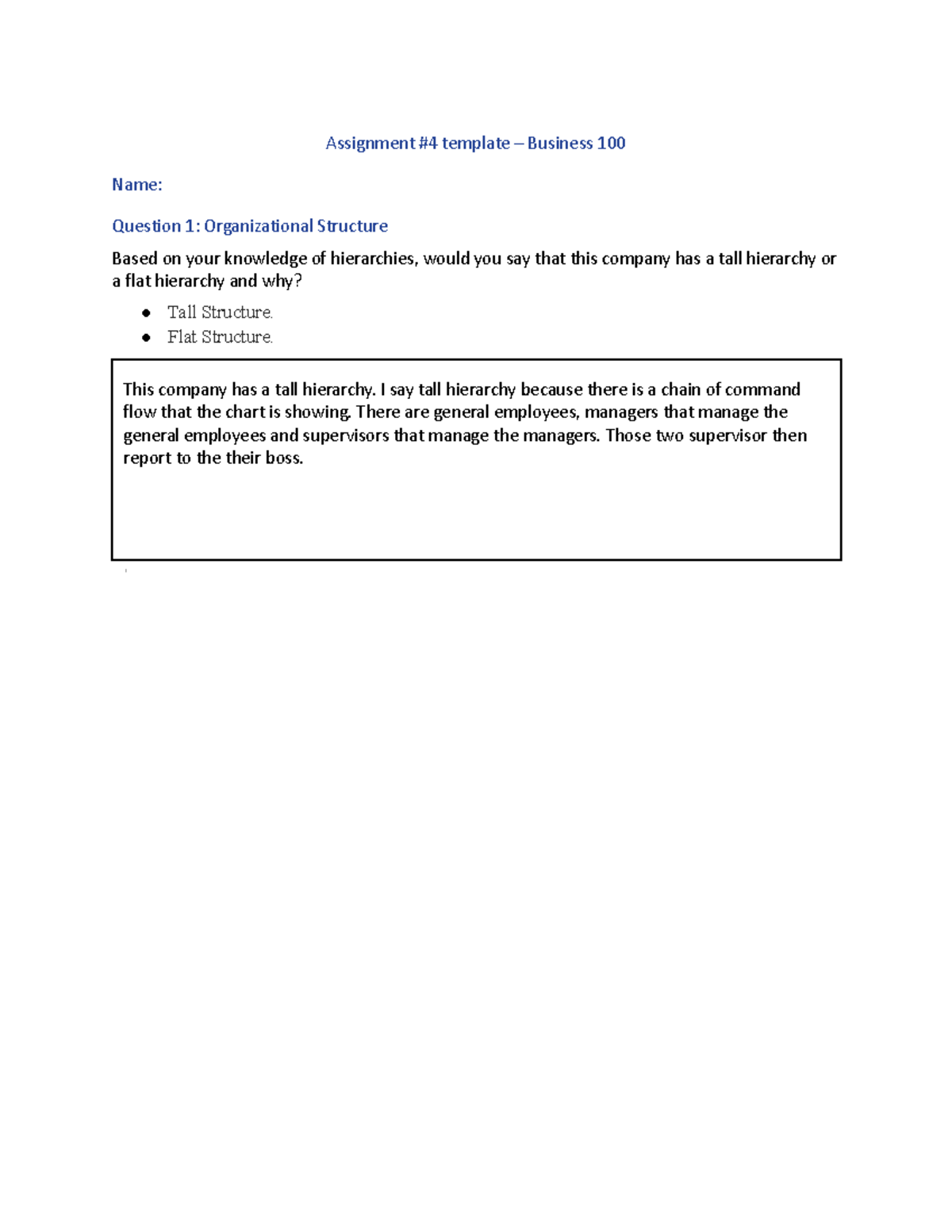 Assignment 4 Document - Assignment #4 template – Business 100 Name ...