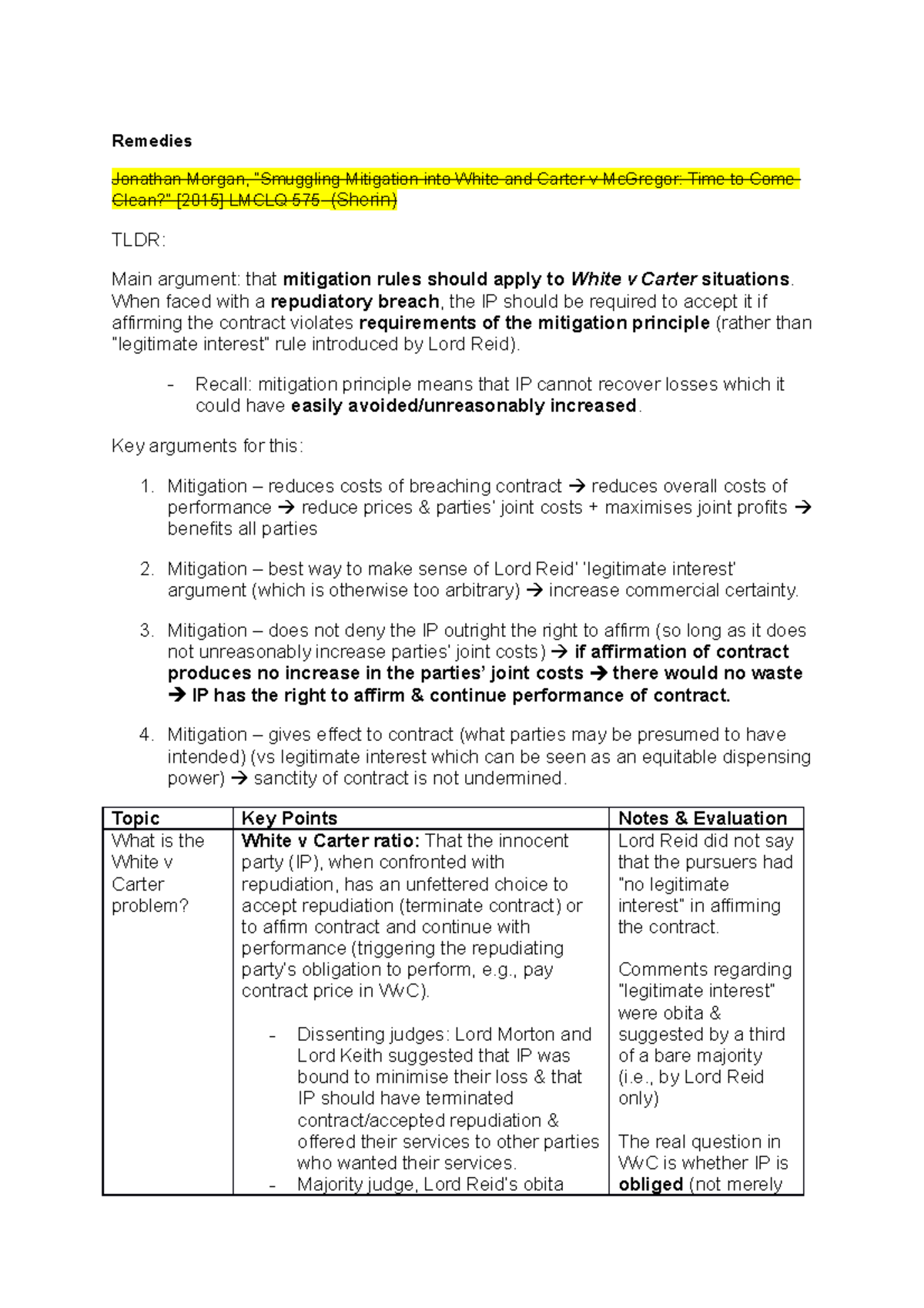 Semester 1 Article Summary Remedies Jonathan “Smuggling Mitigation into White and