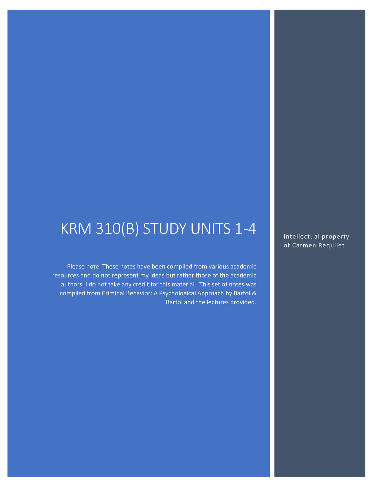 KRM 310 Section B (units 1-4) - KRM 310(B) STUDY UNITS 1 - Please Note ...