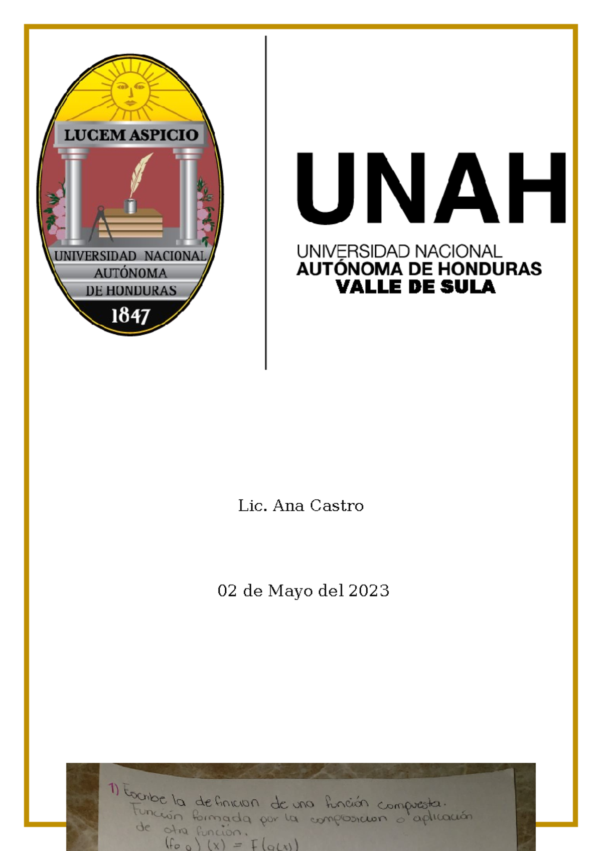 Tarea Extra de Matematicas - LUCEM ASPICIO UNAH UNIVERSIDAD NACIONAL ...