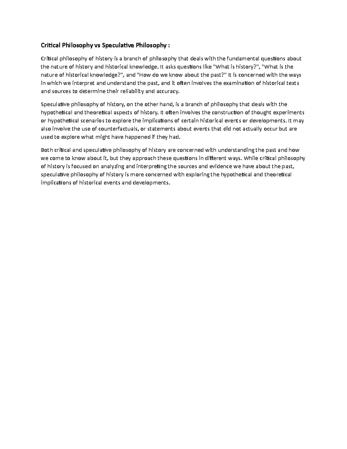 Critical vs speculative philosophy Critical Philosophy vs Speculative