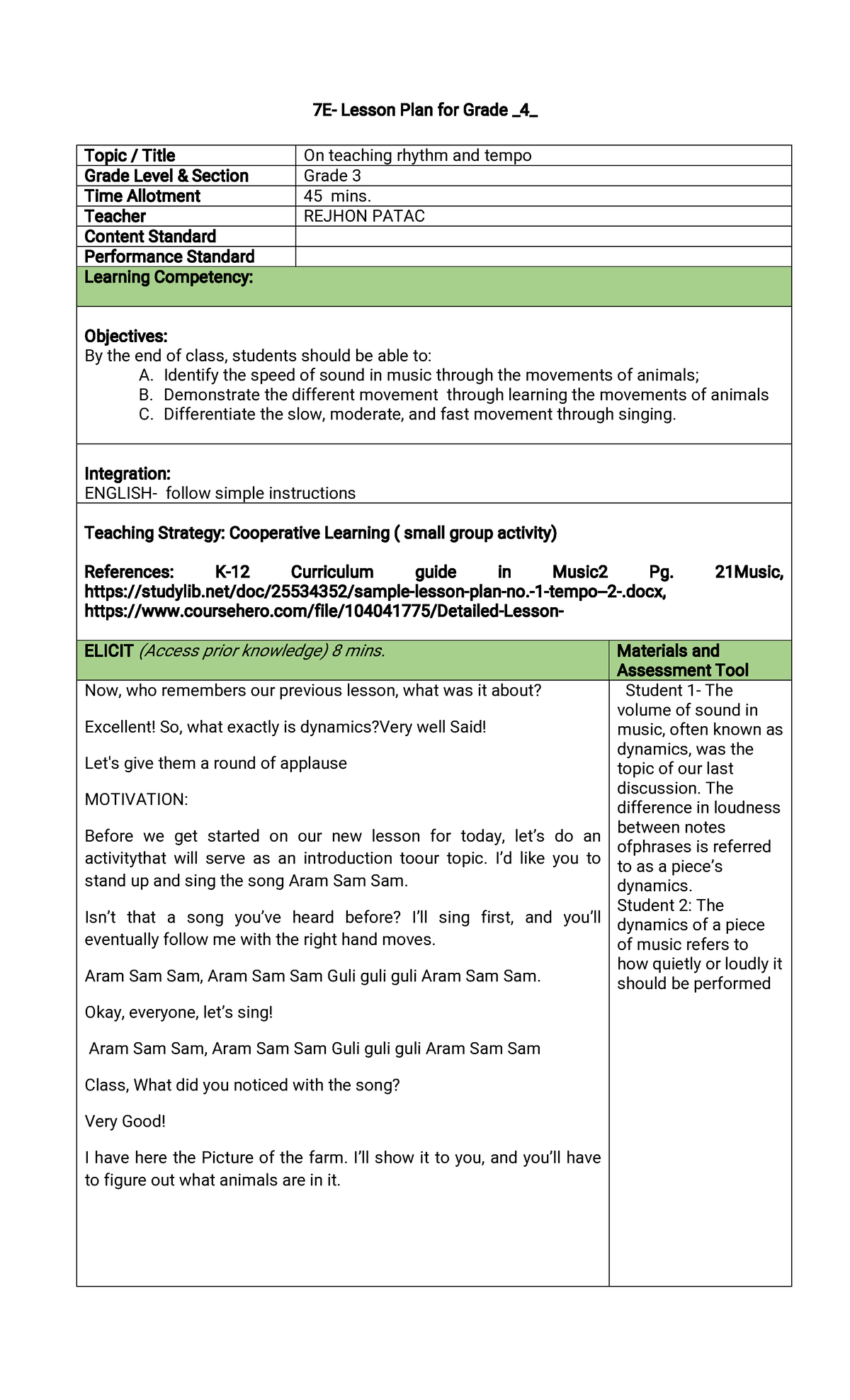 Rejhon Patac -Lp 2024 - Hope it helps - 7 E-LessonPlanforGrade_ 4 ...