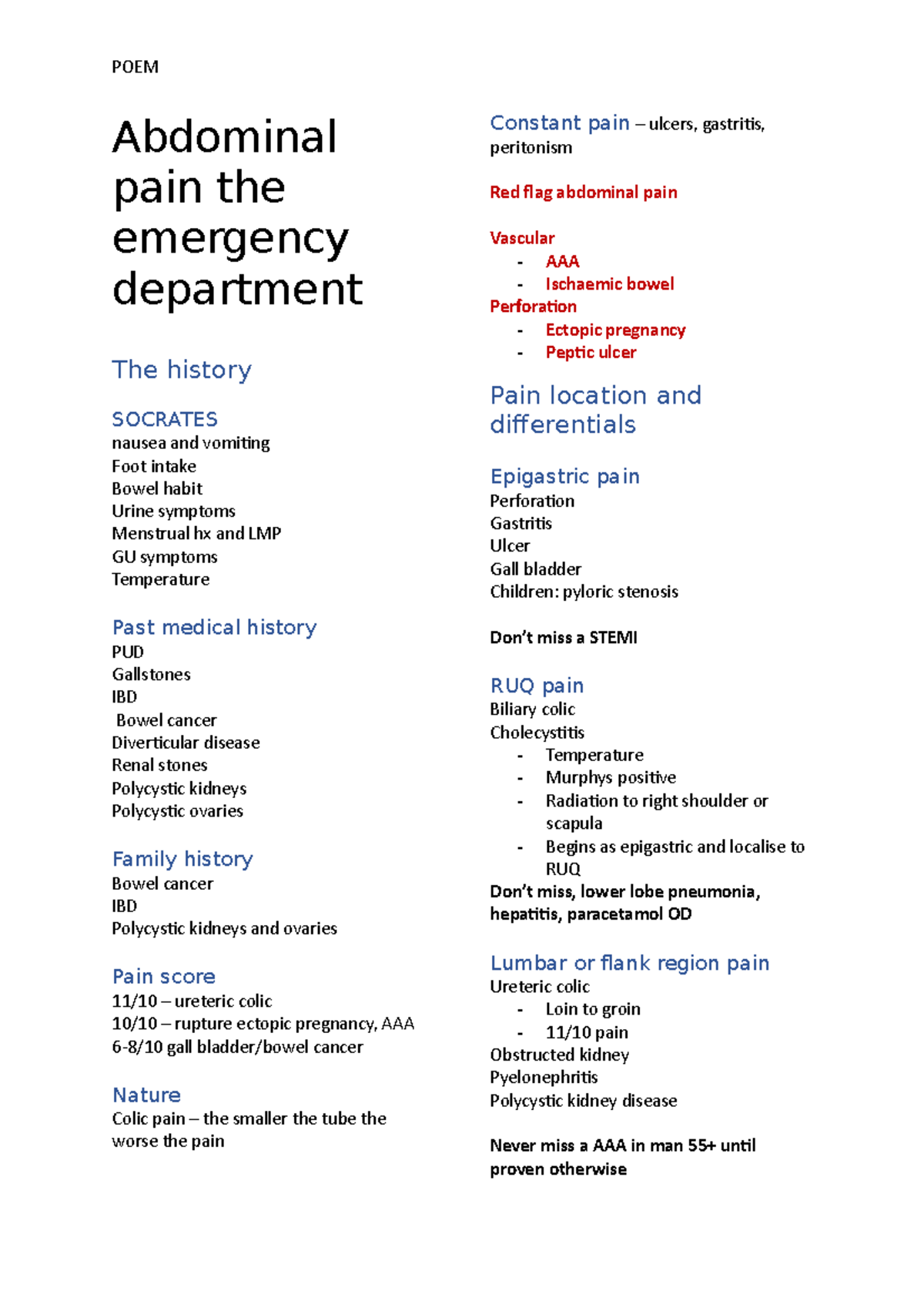 Abdominal pain the emergency department - MED 3015 - QUB - Studocu