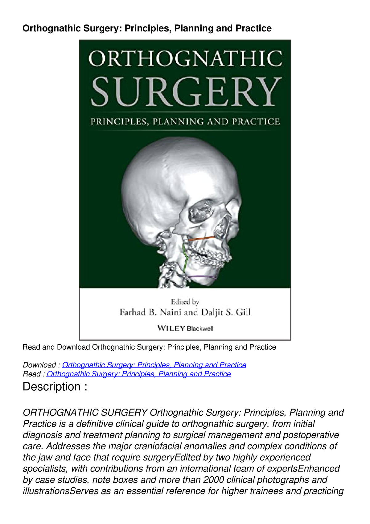 Kindle Online Orthognathic Surgery Principles Planning And Practice Orthognathic Surgery