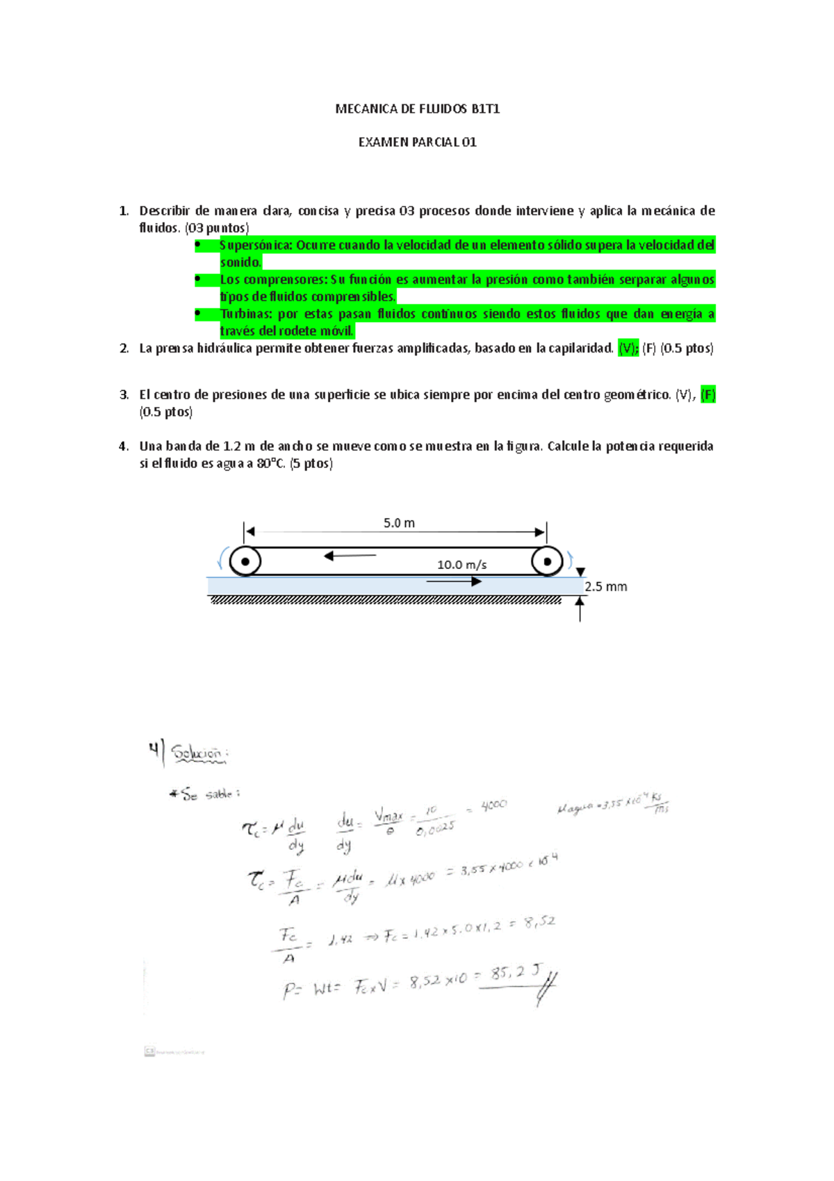 Examen Parcial 01 B1 - MECANICA DE FLUIDOS B1T EXAMEN PARCIAL 01 ...