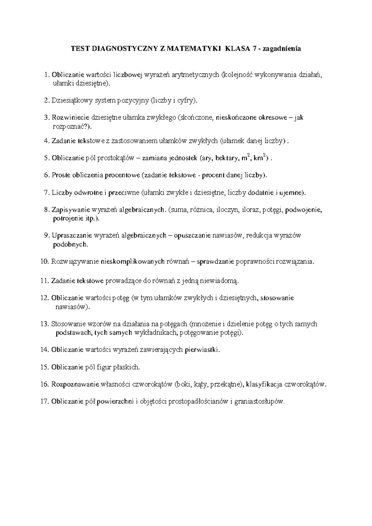 Test Diagnostyczny Z Matematyki Klasa 8 Pdf www.studocu.com