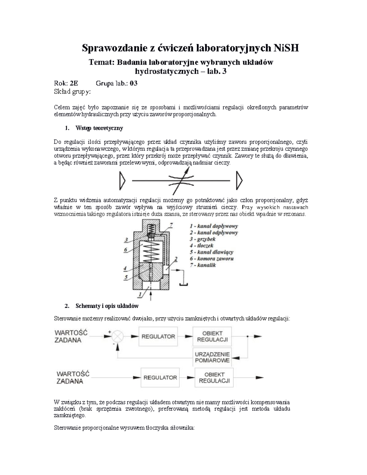 Badania laboratoryjne wybranych układów hydraulicznych Ni SHi P