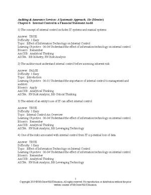 Messier 11e Chapter 03 Test Bank Answer Key - Auditing & Assurance ...