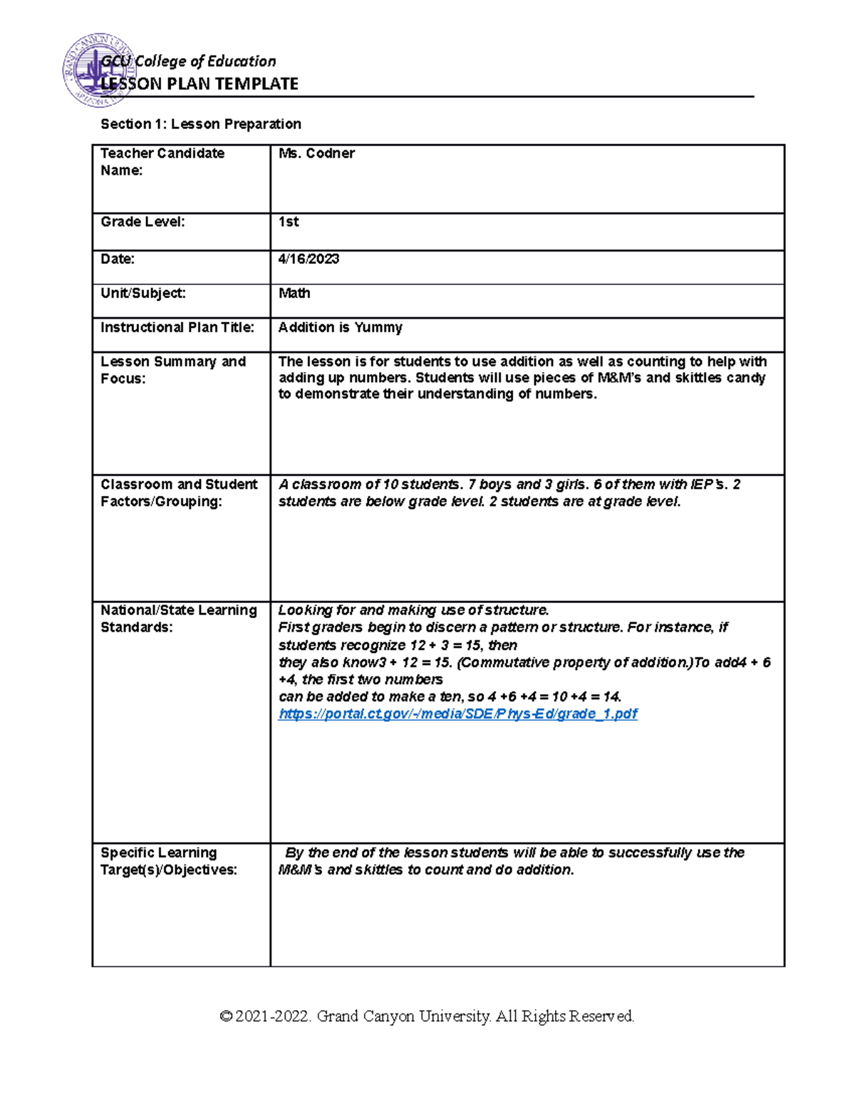 Coe-lesson-plan-template - LESSON PLAN TEMPLATE Section 1: Lesson ...