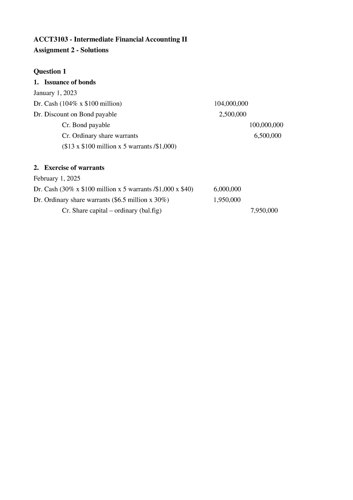 Assignment 2 Solutions - ACCT3103 - Intermediate Financial Accounting ...