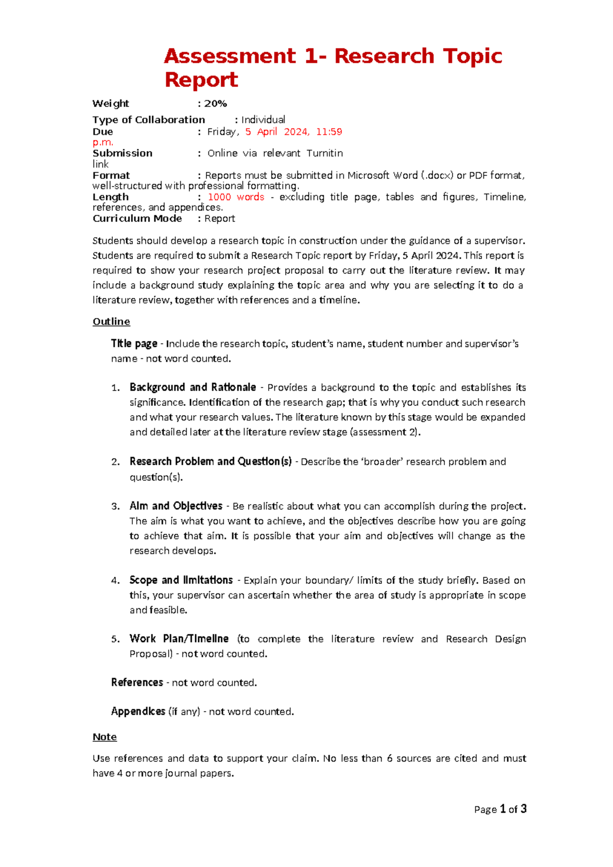 Assessment 1 - Research topic report - Guideline - Assessment 1 ...