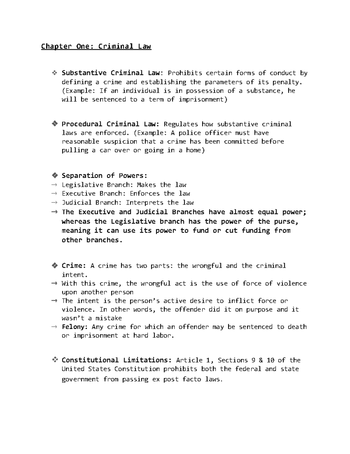 Criminal Law Chapter One Notes Chapter One Criminal Law Substantive Criminal Law Prohibits 0399