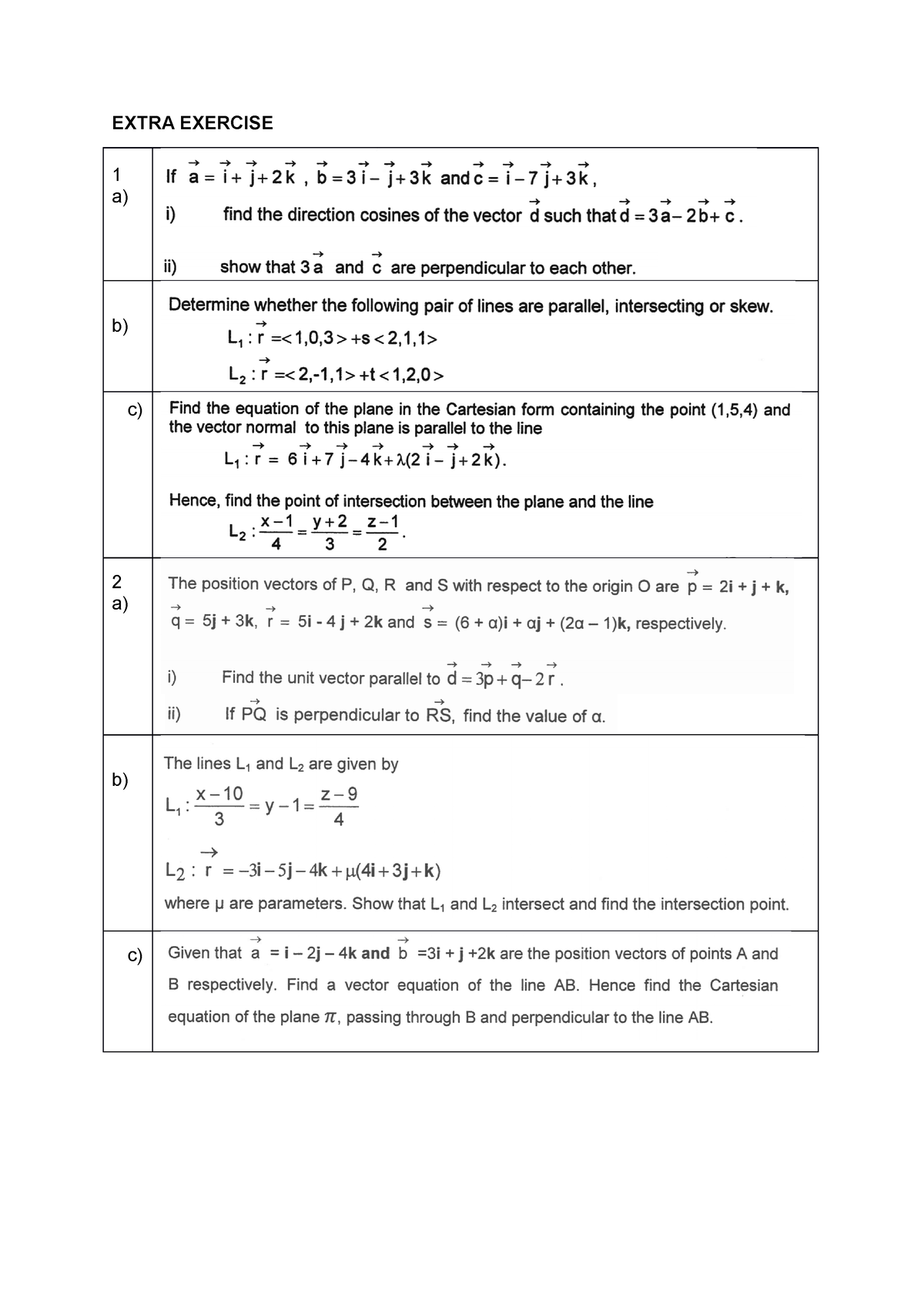 Extra Exercise - hoihoi - Mathematic - EXTRA EXERCISE 1 a) b) c) 2 a) b ...