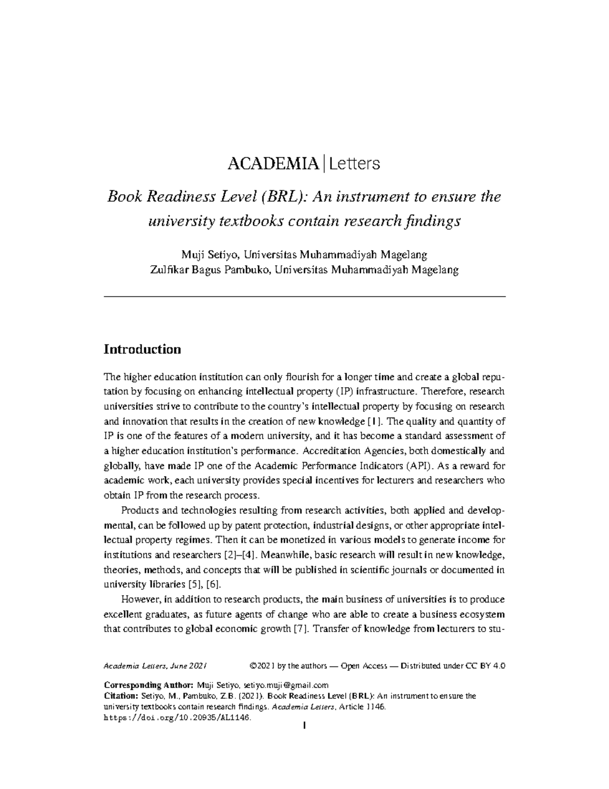 Book Readiness Level BRL An instrument t - ACADEMIA Letters Book ...