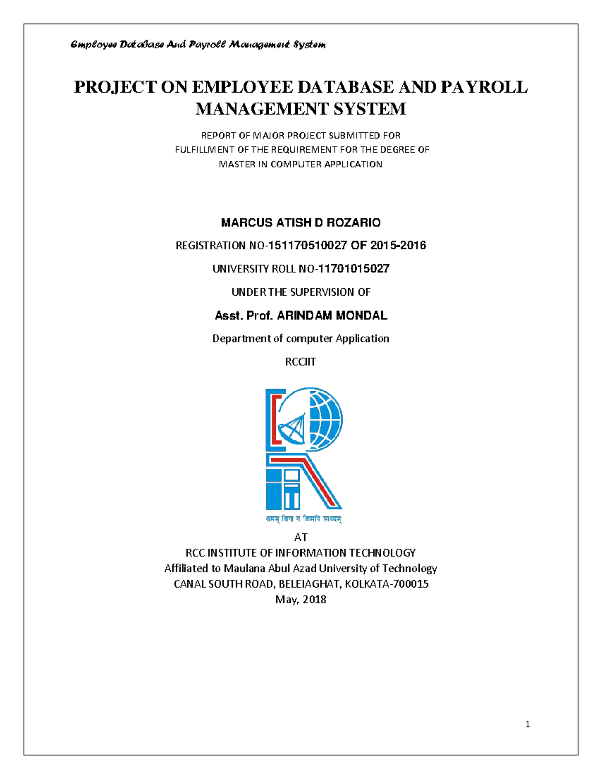 GR5 - PROJECT ON EMPLOYEE DATABASE AND PAYROLL MANAGEMENT SYSTEM REPORT ...