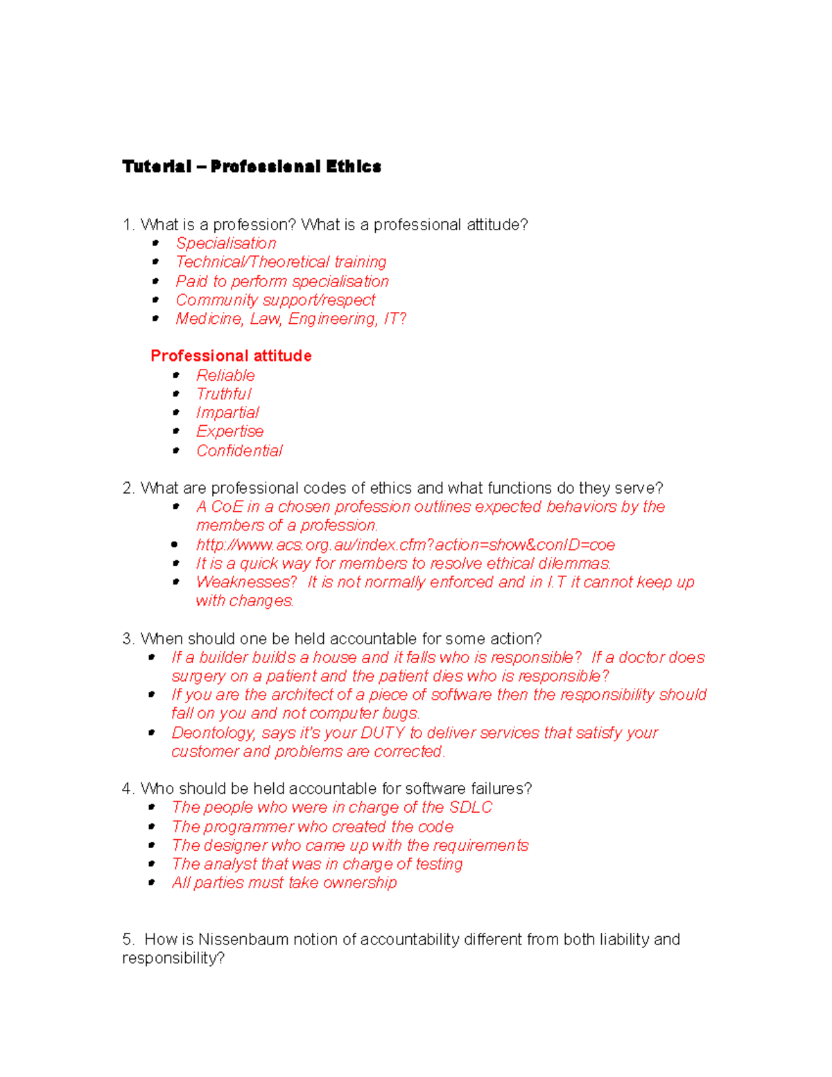 Tutorial Week 4 Professional Ethics Answer Tutorial Professional