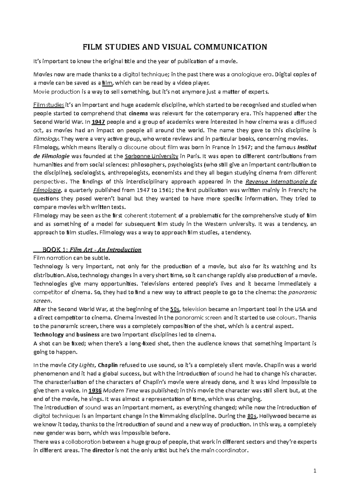 film studies and visual communication - FILM STUDIES AND VISUAL ...