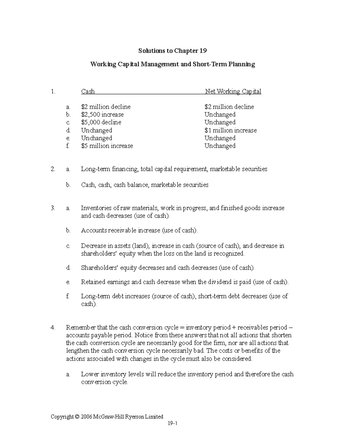 Solution Ch 19 - Helpful - Solutions To Chapter 19 Working Capital ...