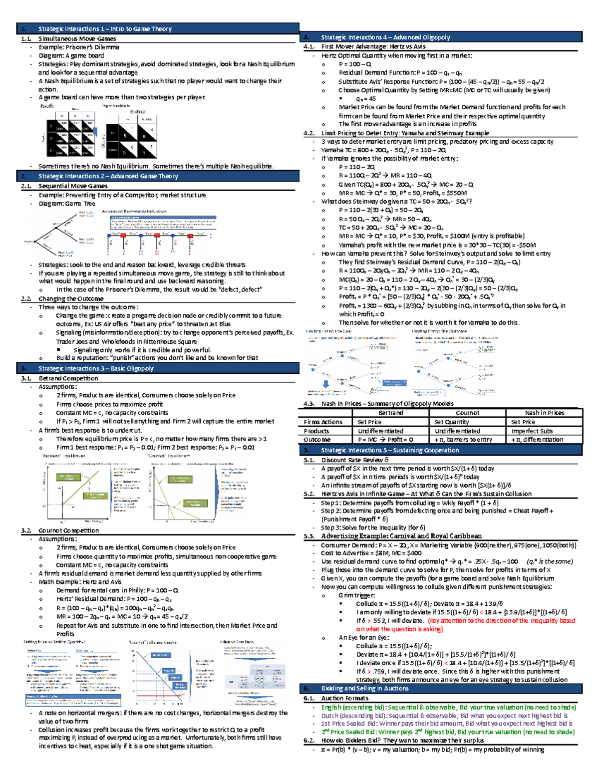 Game theory sheet - 1. 1. Strategic Interactions 1 Intro to Game Theory ...