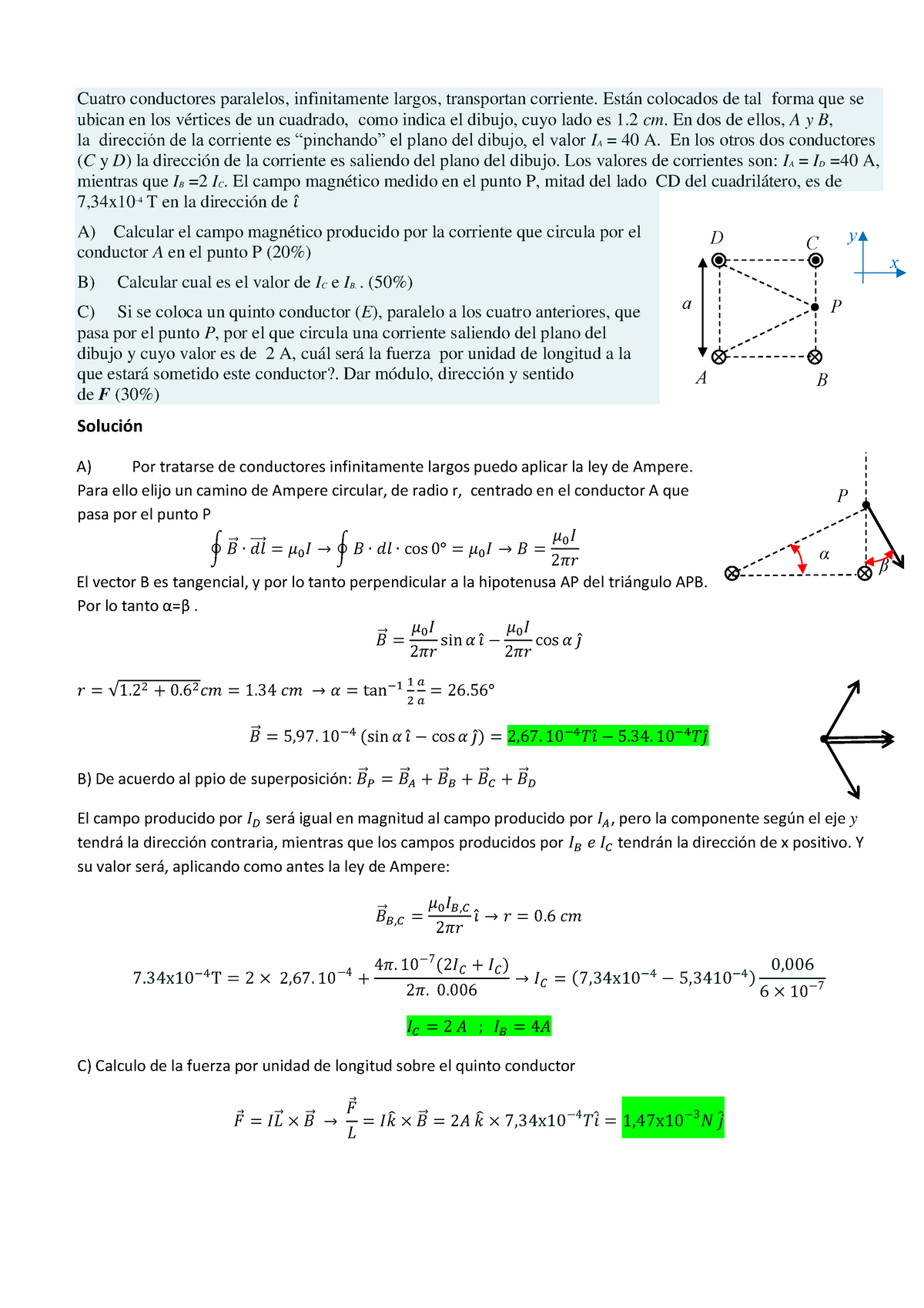 Problema De Examen Magnetismo - Cuatro Conductores Paralelos ...