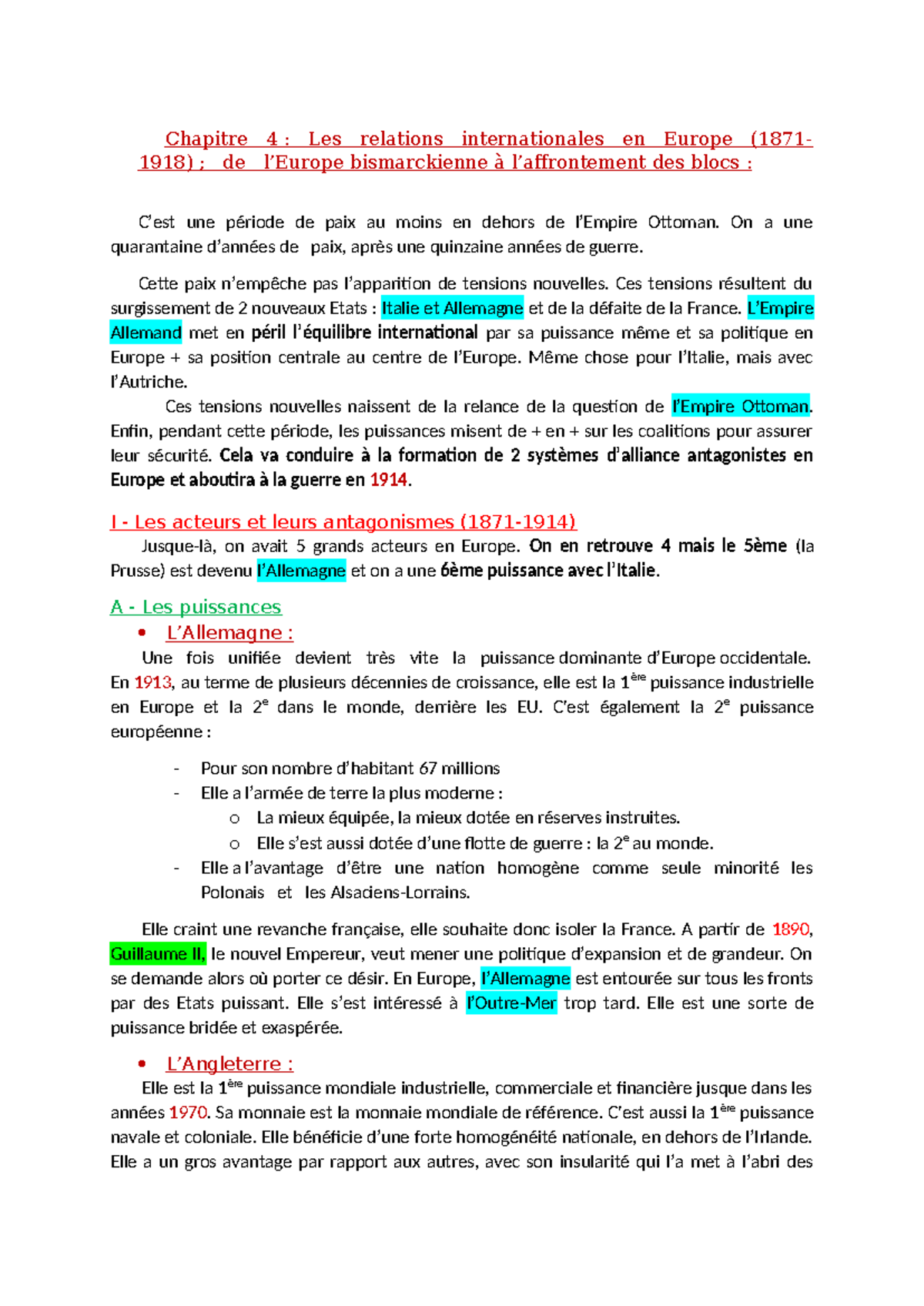 Chapitre 4 - Histoire des relations internationales - Chapitre 4 : Les ...