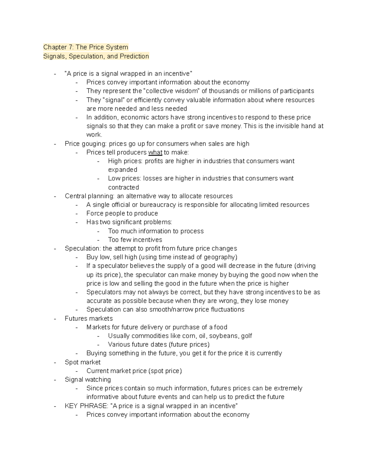 Week 5 Chapter 7 - Econ 1014 - Chapter 7: The Price System Signals ...