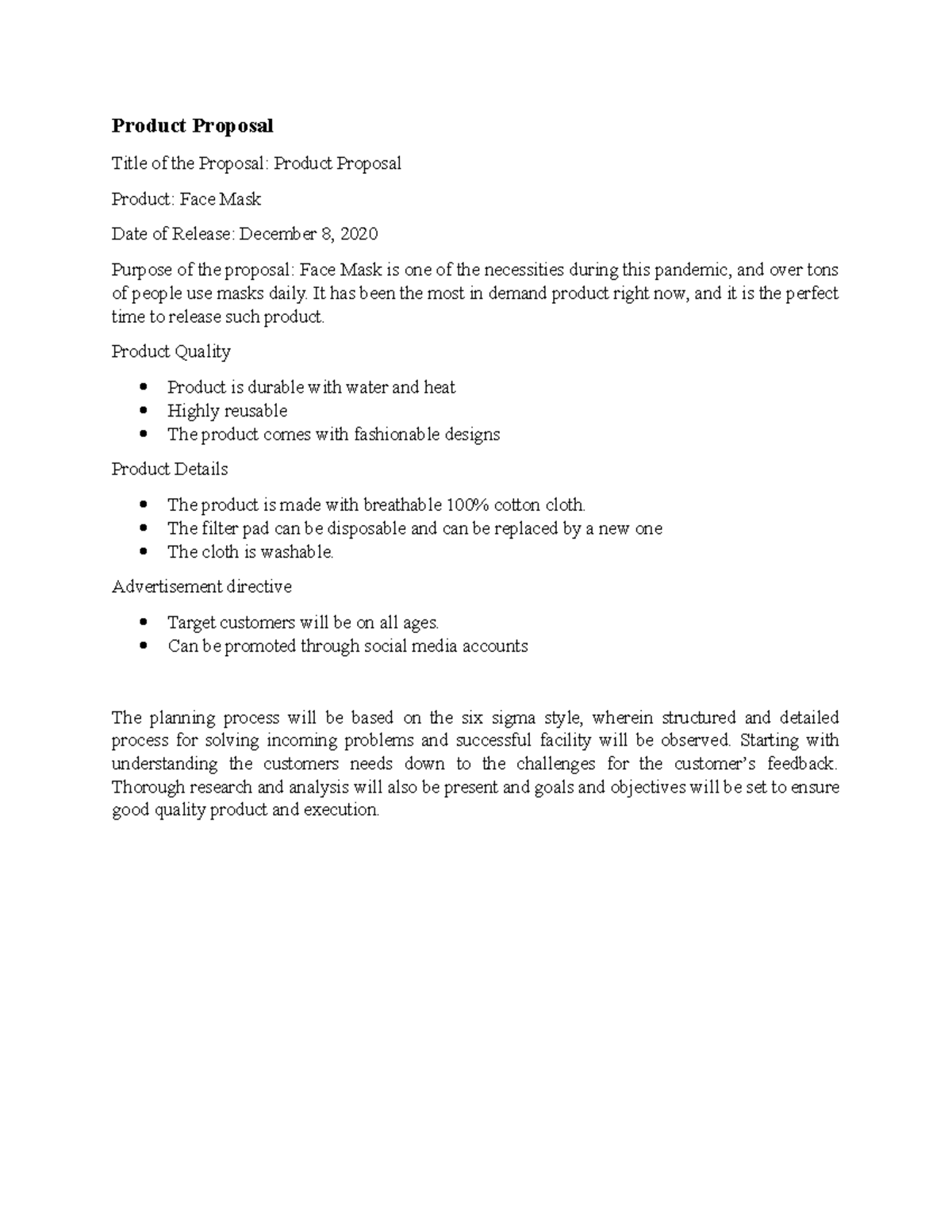 Product Proposal - Product Proposal Title of the Proposal: Product ...